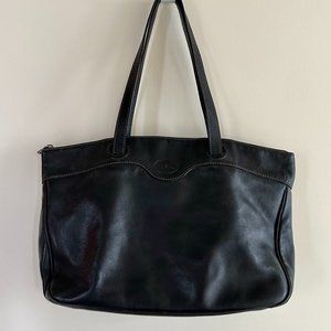 Vintage Longchamp Black Leather Shoulder Tote